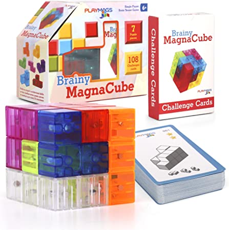 Playmags Brainy with Brainy Challenge Cards, Building Blocks for Creative Open-Ended Play, Educational Toys