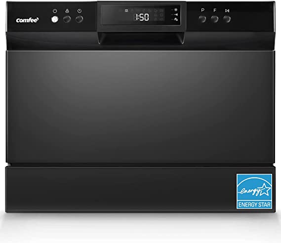 COMFEE’ Countertop Dishwasher, Energy Star Portable Dishwasher with 6 Place Settings, Mini Dishwasher with 8 Washing Programs, Speed, Baby-Care, ECO& Glass, Dish Washer for Dorm, RV& Apartment, Black