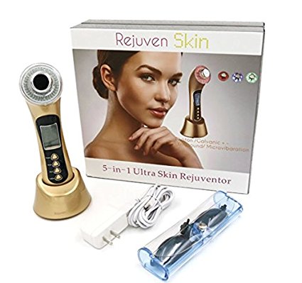 Rejuven Skin 5-in-1 Anti aging device combining Galvanic, Ultrasonic, Photon Therapy and Micro-vibration to reverse aging, tighten skin. reduce fine lines and wrinkles ...