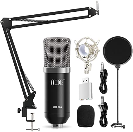TONOR Professional Studio Condenser Microphone Computer PC Microphone Kit with 3.5mm XLR/Pop Filter/Scissor Arm Stand/Shock Mount for Professional Studio Recording Podcasting Broadcasting, Black