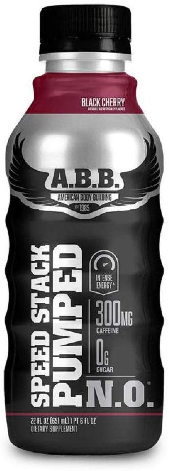 ABB Speed Stack Pumped N.O. Energy Drink, Pre Workout, Nitric Oxide, Arginine and Glycerol for Pumps, Flavor: Black Cherry, 22 Ounce Bottles, 12 Count