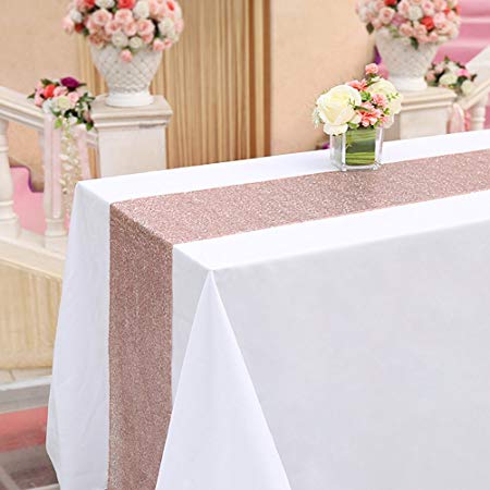 TRLYC 10pcs set 12x72 Inches Rose Gold Sequin Table Runners Wedding Banquet Party Decoration