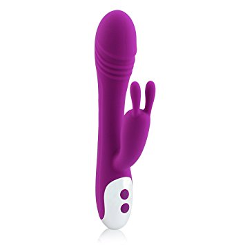 Rechargeable Rabbit Vibrator, James Love Silicone Dual-motor Powerful G-Spot Vibrator for Female Clitoris Vagina Stimulating (Purple)