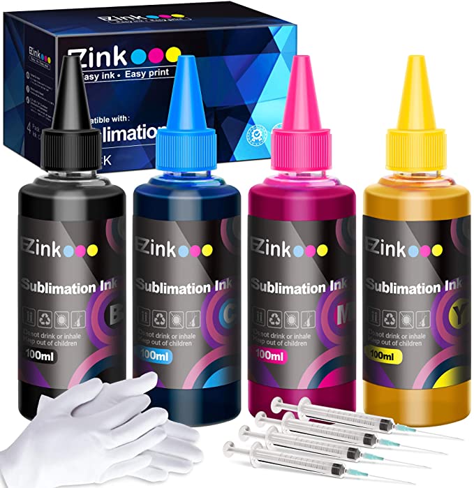 E-Z Ink (TM) Sublimation Ink Refill for Epson C88 C88  WF7710 ET2720 ET15000 ET2760 ET2750 ET4700 WF2750 WF3620 Inkjet Printers(Black, Cyan, Magenta, Yellow, 4 Pack) 400ML