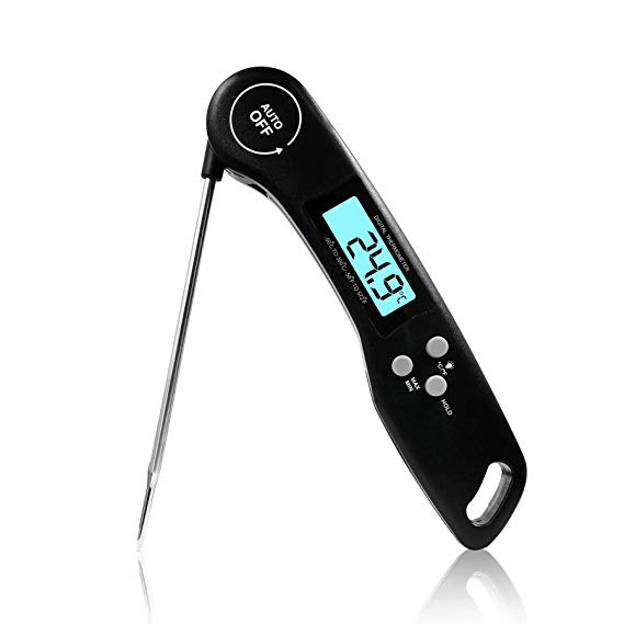 Meat Thermometer, DOQAUS 3s Instant Read Digital Cooking Food Thermometer, Long Probe Thermometer with Backlit Display for BBQ Smoker Kitchen Grill Turkey Candy Milk Water