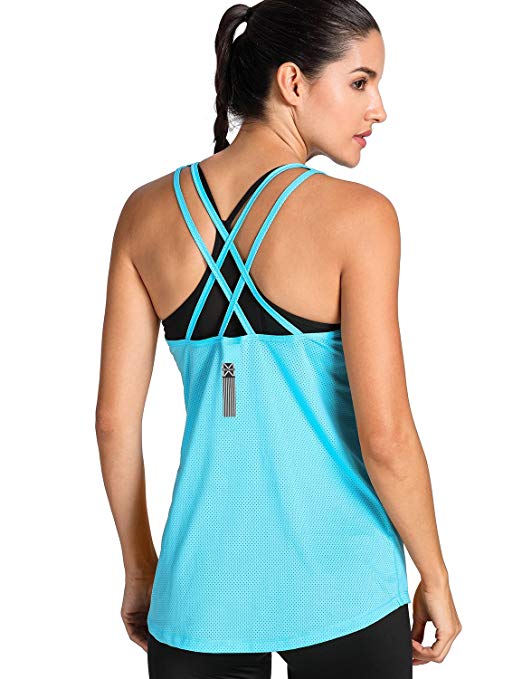Meliwoo Women's Activewear Cool Mesh Workout Tank Tops with Cross Back
