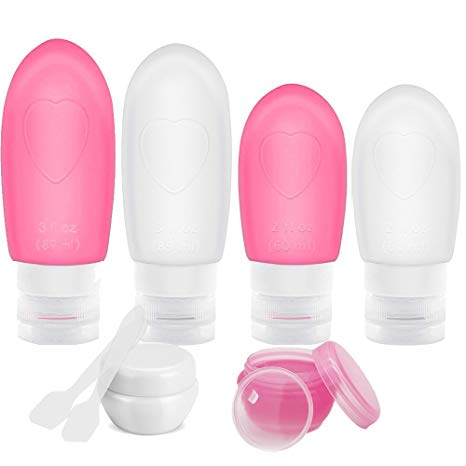 ANHONG Silicone Travel Bottle Sets, TSA Approved Leakproof Squeezable Refillable Cosmetic Toiletry Containers for Shampoo Lotion Soap (3Fl Oz or 2Fl Oz) Set of 8