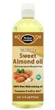 1 Sweet Almond Oil 16 OZ by Belleza Solutions - 100 Pure Cold pressed and Hexane free - Natural Moisturizer from Head to Toe and Best Carrier Oil - Works wonders for your hair scalp face body and feet Perfect for massaging
