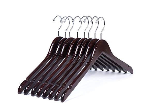 Amber Home Gugertree Solid Wood Shirt Hangers, Dress Hangers, Coat Hanger with Notches Shoulders Walnut Finished 10 Pack
