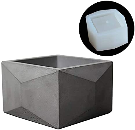 Flower Pot Silicone Mold Square with Polygonal Decoration Cement Pot Mould Concrete Planter Making Tools