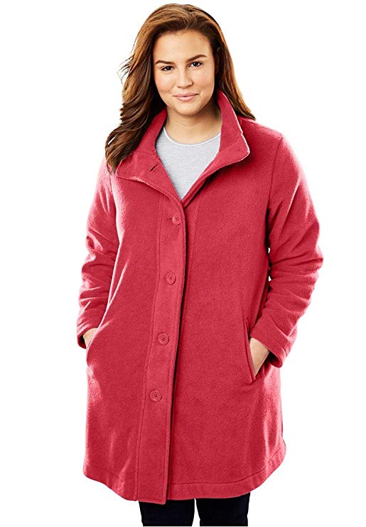 Woman Within Plus Size Fleece Swing Funnel-Neck Jacket