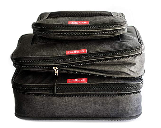LeanTravel Compression Packing Cubes Luggage Organizers (3) Set (Black)