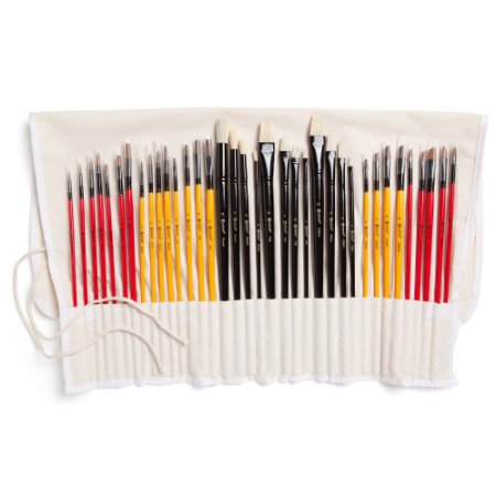 Colore Art Paint Brushes With Nylon Wrapping Case - Complete PACK of 36 Professional Grade Paint Brush Set - 12 Acrylic, 12 Oil & 12 Watercolor Paintbrushes - Lightweight and Durable Painting Supplies