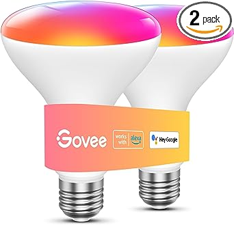 Govee Smart Light Bulbs, 1200 Lumens Dimmable BR30 Bulbs, RGBWW Color Changing Light Bulbs, WiFi & Bluetooth LED Bulbs, 16 Million Colors, Music Sync, Compatible with Alexa, Google Assistant, 2 Pack