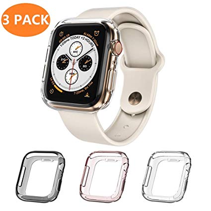 Monoy Case for Apple Watch Series 4 Case 40mm, [3 - Pack Colorful] Soft TPU Protective Cover Bumper for iWatch Series 4 40mm (Clear Grey Rose Gold)
