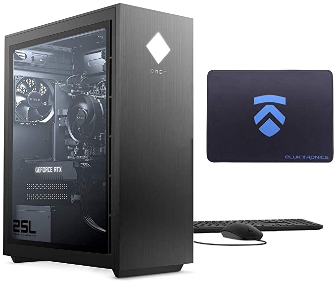 2021 Latest ELUK OMEN 25L Gaming PC (AMD Ryzen 7 3700X Processor, NVIDIA RTX 3070 Graphics Card, Windows 10 Home, Glass Window, 1TB PCIe NVMe SSD   32GB HyperX 3200MHz DDR4 RAM) VR Ready Desktop