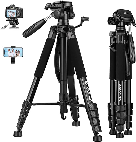 Tripod Camera Tripods, 75" Tripod for Camera Cell Phone Video Photography, Heavy Duty Tall Camera Stand Tripod, Professional Travel DSLR Tripods Compatible with Canon Nikon iPhone, Max Load 15 LB