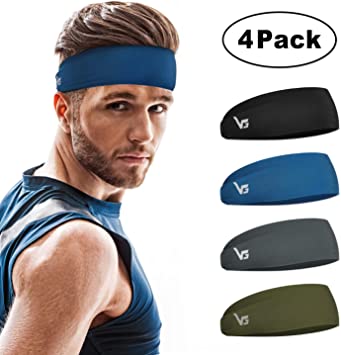 Vinsguir Sports Headbands for Men and Women (4 Pack) - Non Slip Lightweight Sweat Band Moisture Wicking Workout Sweatbands for Running, Cross Training, Yoga and Bike - Unisex Hairband
