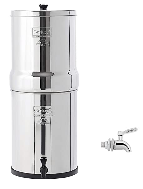 Travel Berkey Stainless Steel Water Filtration System w/ STAINLESS STEEL SPIGOT and 2 Black Filters