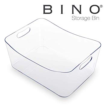 BINO Refrigerator, Freezer and Pantry Cabinet Storage Organizer Bin with Handles, Large - Clear and Transparent Plastic Wide Nesting Food Container for Home and Kitchen