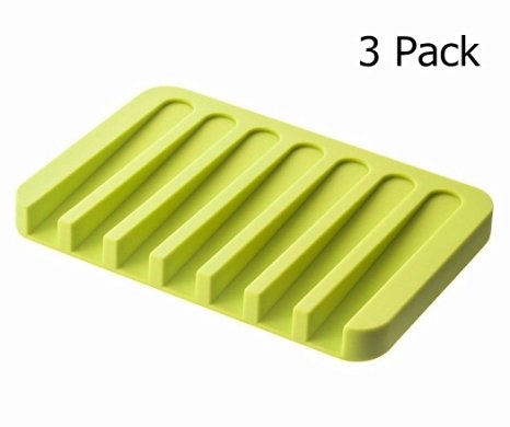 MelonBoat 3 Pack Silicone Shower Soap Dish Set, Soap Saver Holder, Rectangle Green