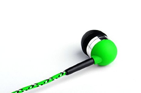 Tweedz Durable Tangle-free Neon Green Earbuds - In-ear Headphones with Braided Fabric Wrapped Cords Neon Green