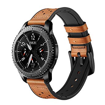 Kartice Compatible Galaxy Watch (46mm) Bands,Gear S3 Bands,22mm Hybrid Rubber Leather Strap Replacement Buckle Wrist Band for Samsung Galaxy Watch SM-R800 Smart Watch (46mm) Smartwatch.