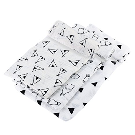 UINSTONE Baby Swaddling Blankets Large Baby Receiving Blankets Soft and Cozy 100% Cotton Nordic Style 3 Pack Grey White