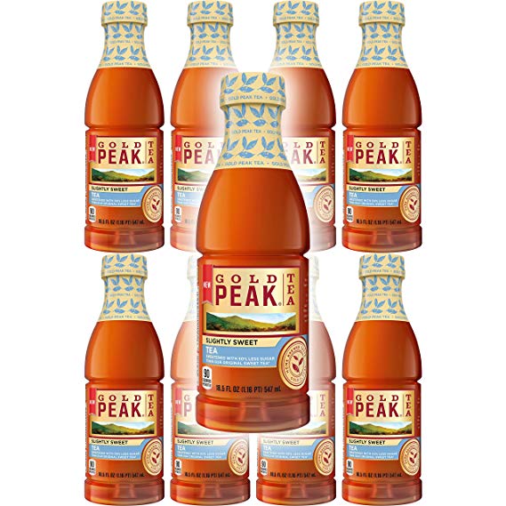 Gold Peak Slightly Sweet Tea 50% Less Sugar, 18.5oz Bottle (Pack of 8, Total of 148 Oz)
