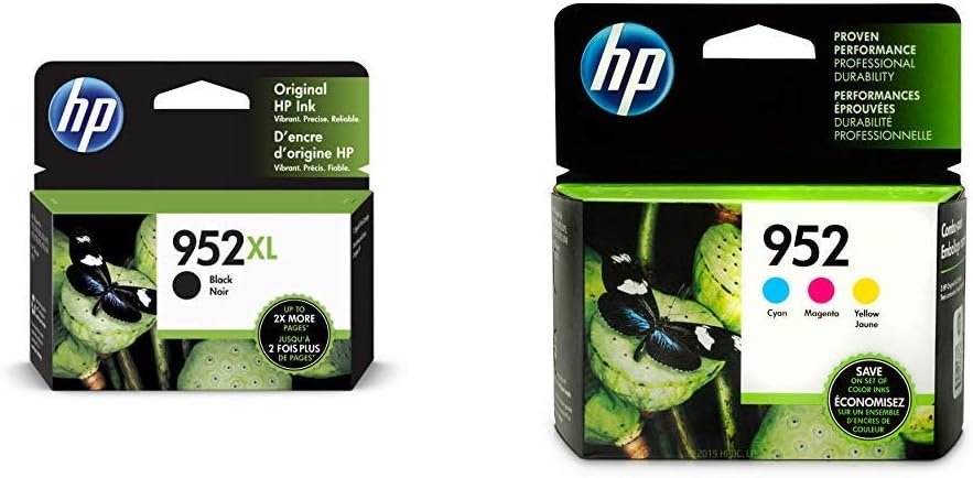 HP 952XL Black High Yield & HP 952 Cyan, Magenta, Yellow Original Ink Cartridges 4 Cartridge Bundle (F6U19AN   N9K27AN)