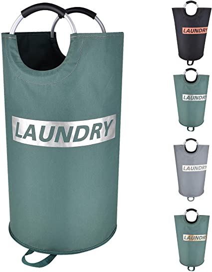 DOKEHOM 115L X-Large Laundry Basket with Coin Bag, Collapsible Fabric Laundry Hamper, Foldable Clothes Bag, Folding Washing Bin (Green&Silve, XL)