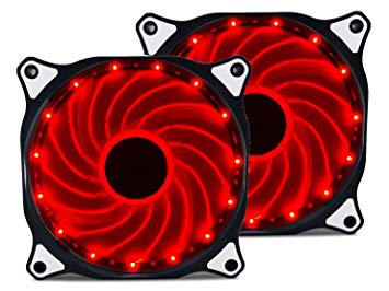 Vetroo 120mm Red 15-LEDs Cooling Fan for Computer PC Cases, CPU Coolers and Radiators, 2-Pack