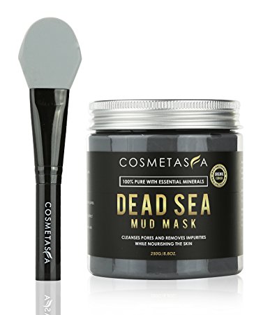 Dead Sea Mud Mask with Brush, 8.8 oz. Acne, Blackhead Remover and Pore Refining Mask for Cleansing & Purifying :: 100% Natural, Paraben & Sulfate Free by Cosmetasa