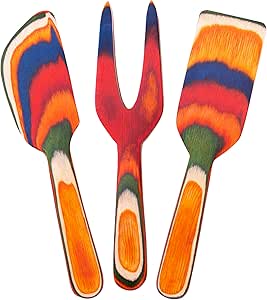 Baltique Marrakesh Collection 3 Piece Cheese & Charcuterie Tool Set, Colorful Wooden Cheese Knife Set