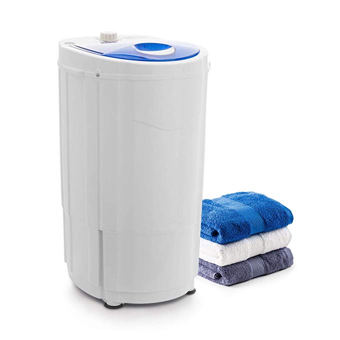 oneConcept Top Spin Compact Spin Dryer • Camping Spin Dryer • Gentle Pre-Drying • 1.5 kg Capacity • Space Saving • 45 Watts Power • Timer Function • Energy-Saving • Smooth Running • White-Blue