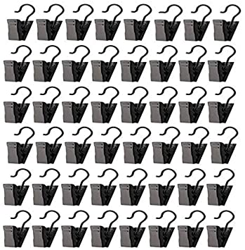 Magnolian 100 Pack Party Light Hanger Hanging Clamp Hooks Metal Hanger Clips Shower Curtain Rings Multifunctional Clip Hooks for String Lights Party Supplies Outdoor Activities, Black