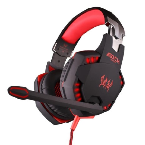 VersionTech Red & Black EACH G2100 Professional 3.5mm LED Light PC Gaming Bass Stereo Noise Isolating Vibration Vibrate Headset Headphone Earphones Headband With Mic Volume Control Microphone HiFi Driver For Laptop Computer Skype Online Chatting