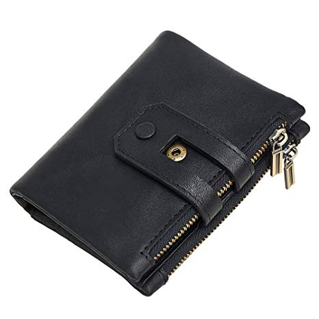 Men RFID Blocking Wallet, Wraifa Genuine Leather Short Purse Bifold Card Holder