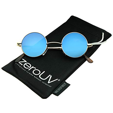 Small Retro Lennon Inspired Style Colored Mirror Lens Round Metal Sunglasses 41mm