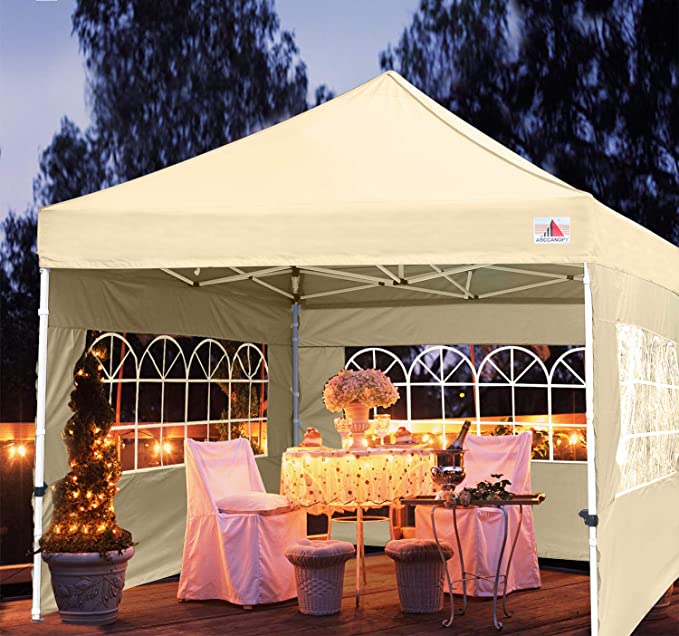 ABCCANOPY Outdoor Canopy Tent 10x10 Gazebo Pop Up Party Tent Wedding Instant Shelter with Elegant Church, Bonus Carrying Case/Bag, Beige