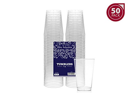 Elite Selection 7 Oz. Pack Of 50 Clear Hard Disposable Party Plastic Tumblers/Cups