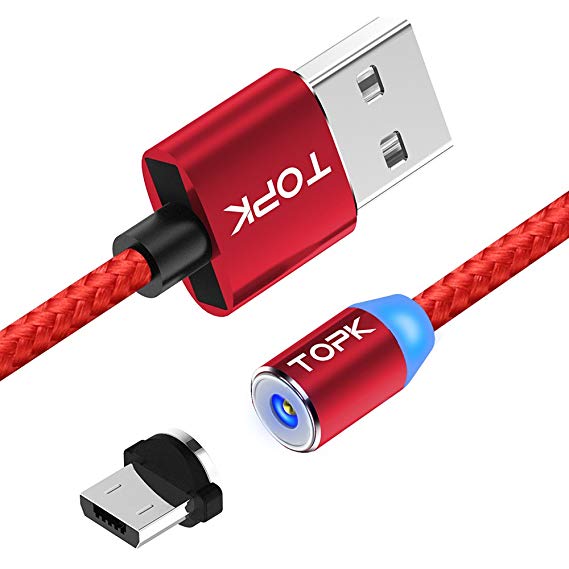 TOPK Magnetic Micro USB Charging Cable 3.3 ft Light Up Nylon Braided Magnetic High Speed Charging USB Cable for Android devices,Samsung,Nexus,LG,Sony,HTC,Huawei,Motorola and More(Red)