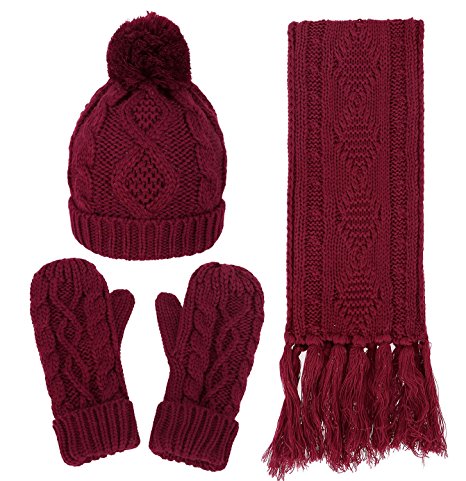 Adults' 3 in 1 Winter Warm Knit Beanie Hat Scarf and Glove Set