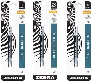 Zebra JK-Refll G301 Retractable Ballpoint Pen Refills, 0.7mm, Medium Point, Blue Ink, 6 Count (3packs x 2 refills each)