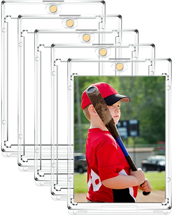 5 Pieces Acrylic Card Holder, Acrylic Magnetic Card Holder, 35 PT Clear Card Protectors for Baseball Football Sports Card Trading Cards Game Card Storage and Display