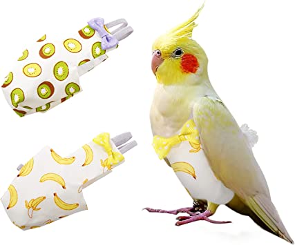 KAMA BRIDAL Bird Diaper Parrot Washable Diapers, Parrot Flight Suit, Reusable Nappies for Parakeet Cockatiel Mini Macaw Budgie Canary 2 Pcs