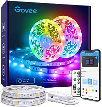 Govee Wi-Fi LED Strip Lights Works with Alexa Google Home, 32.8ft Smart Light Strip with APP and Remote Control, Upgraded Music Sync RGB Color Changing LED Lights for Bedroom, Room, Kitchen, Party