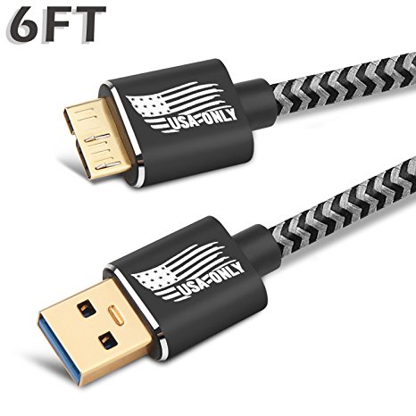 Galaxy S5 /Note 3 Charger Cable, BEST4ONE 6ft Long Samsung USB 3.0 High Speed Nylon Braided Data Fast Charging Cord for Samsung Galaxy s5 and Note 3 (Black)