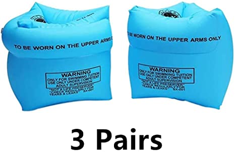 HOMEGOAL 3 Pairs Floaties Inflatable Swim Arm Bands Floatation Sleeves Swimming Rings Floats Tube Armlets for Kids and Adult (Blue)