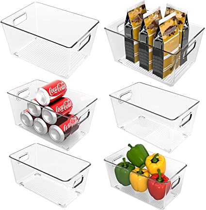 Ohuhu Fridge Organizers and Storage Clear, Refrigerator Organizer Bins, 6PCS Pantry Organizer, Plastic Storage Bins, Food-Grade PET Material Shatter-Resistant for Kitchen, Countertops, Cabinets